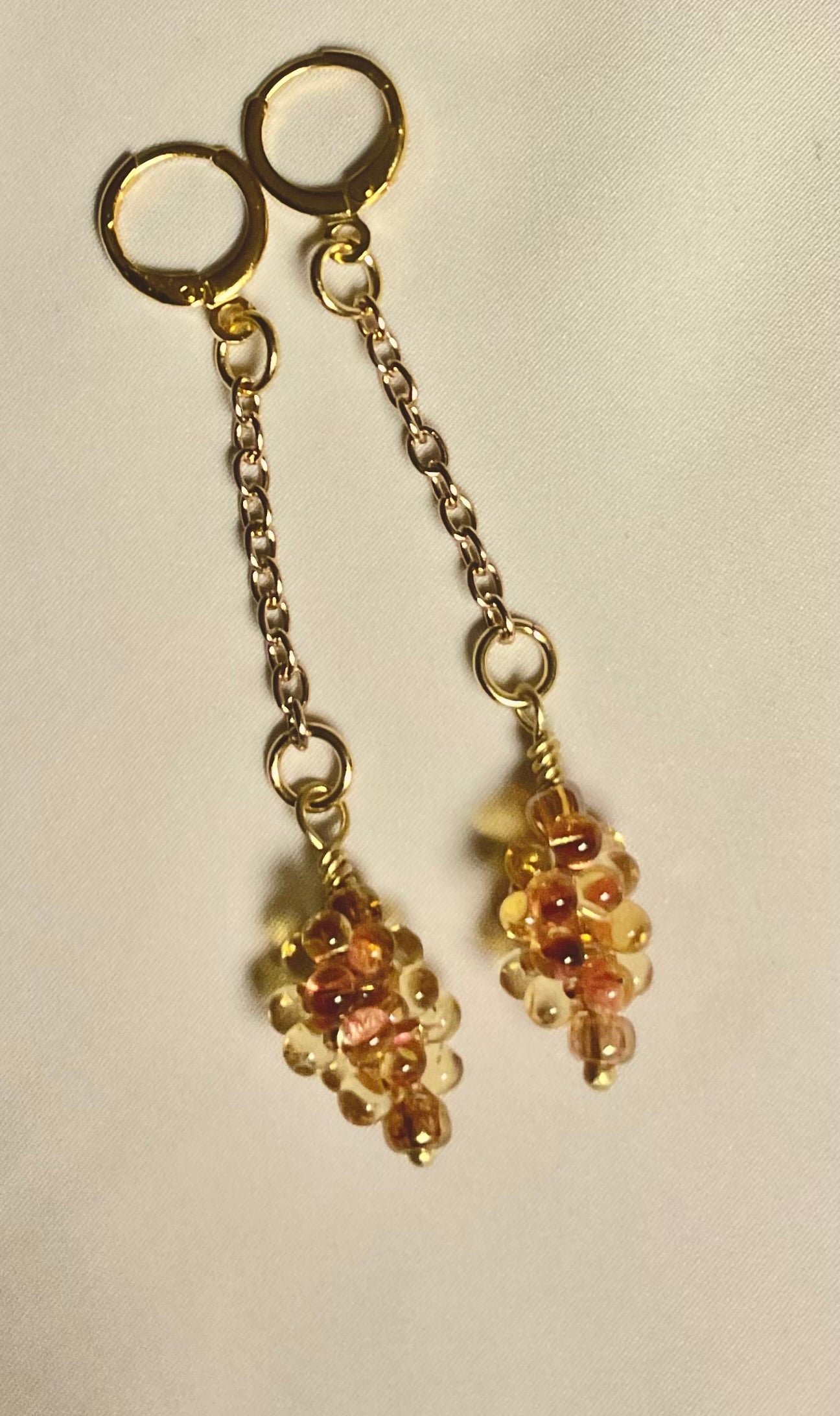 Gold Beaded Drop Chain Earrings