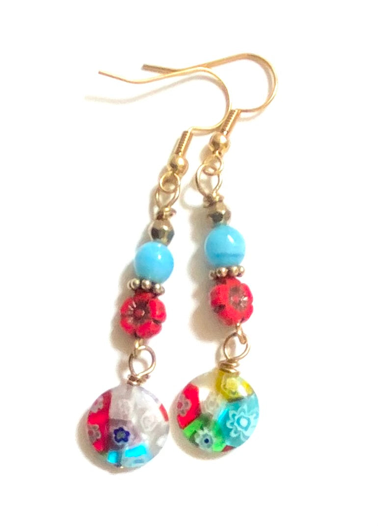 Flowery Millefiori Discs with Gold Accents