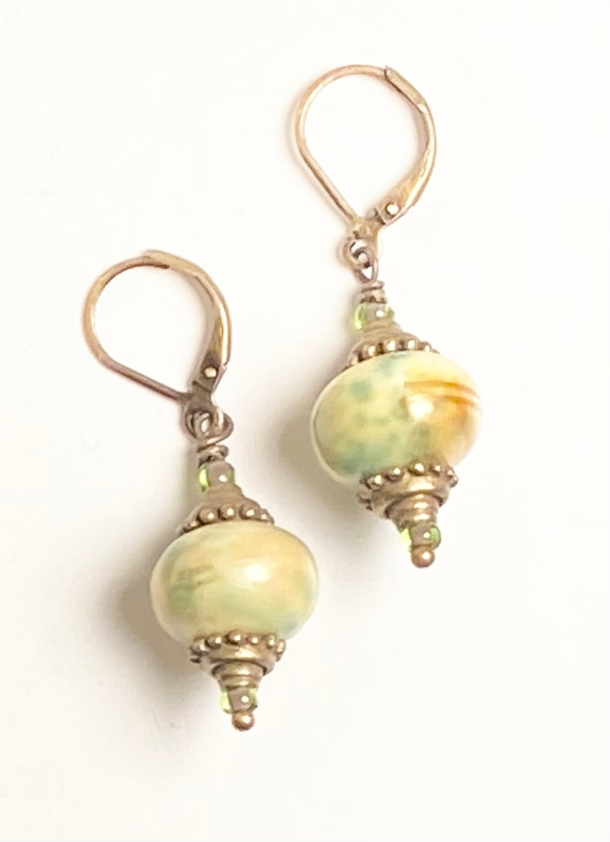 Vintage Green and Wooden Beaded Necklace and Earrings