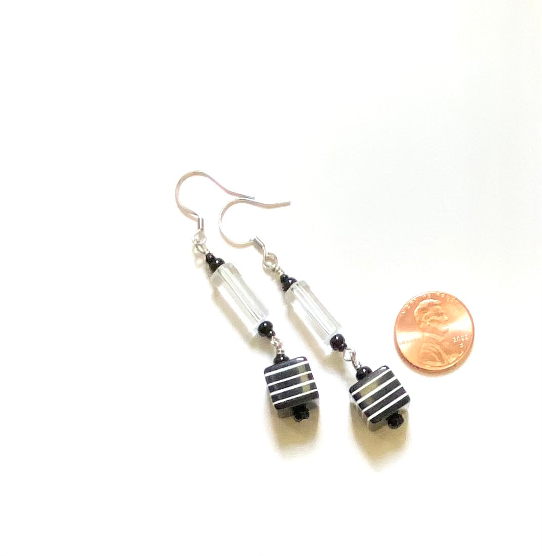 Striped Black and White Cube Dangles