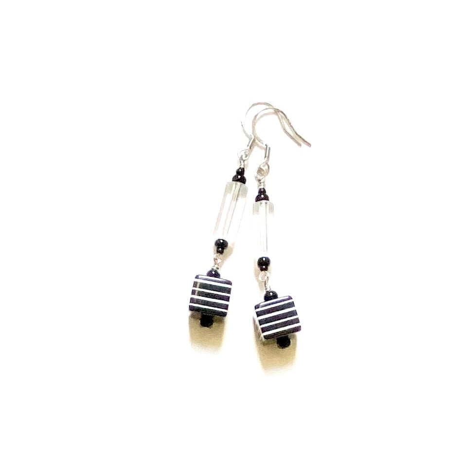 Striped Black and White Cube Dangles