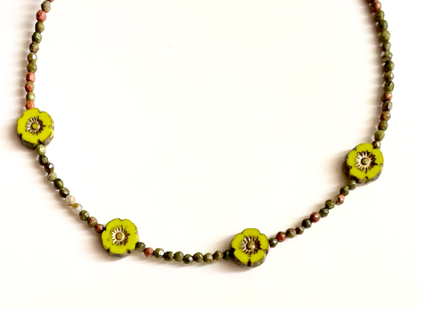 Unakite Flower Necklace and Earrings