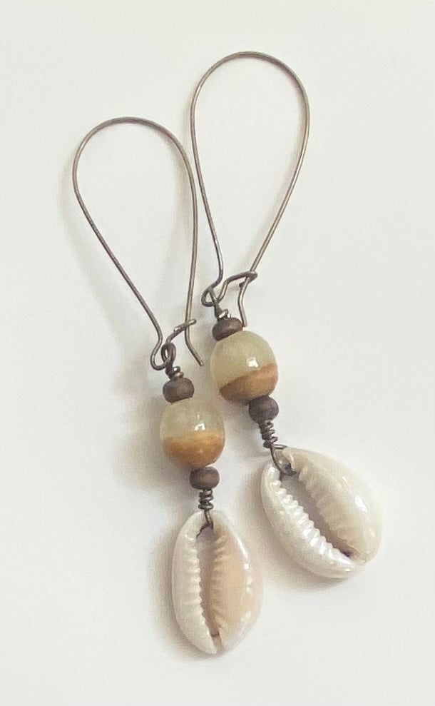 Calcite Gemstone Cowrie Earrings