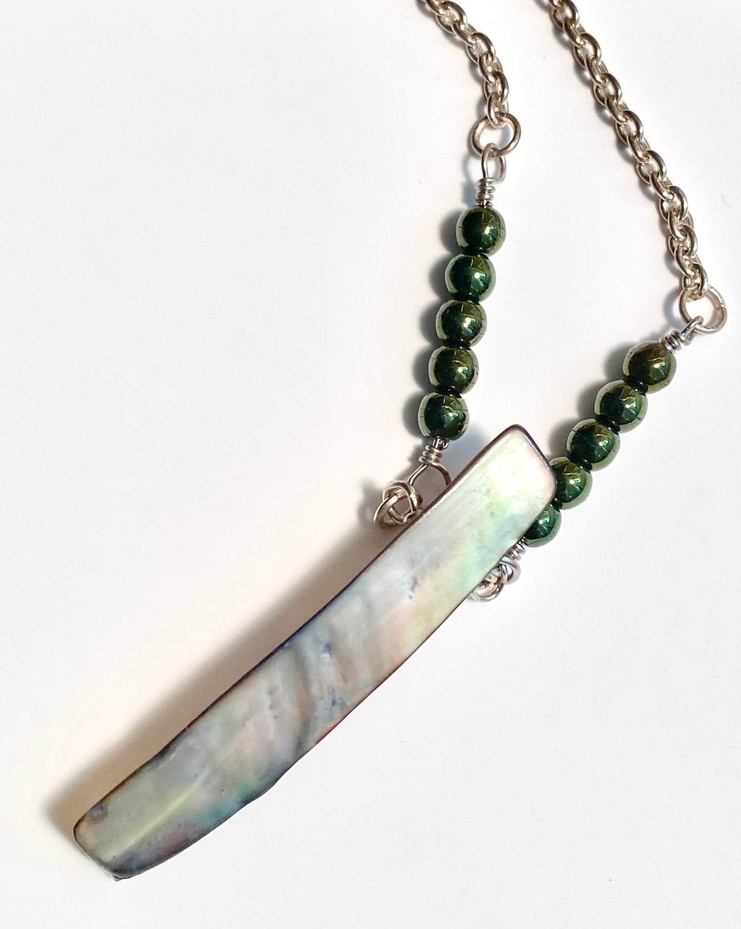 Abalone Set with Hematite Green Cast Beads