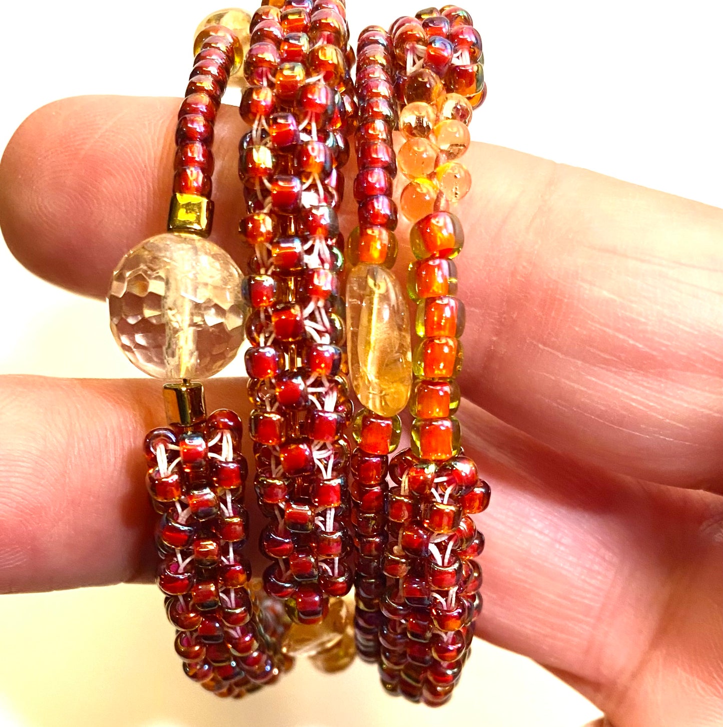 Red/Gold Cubed Beaded Memory Wire Bracelet