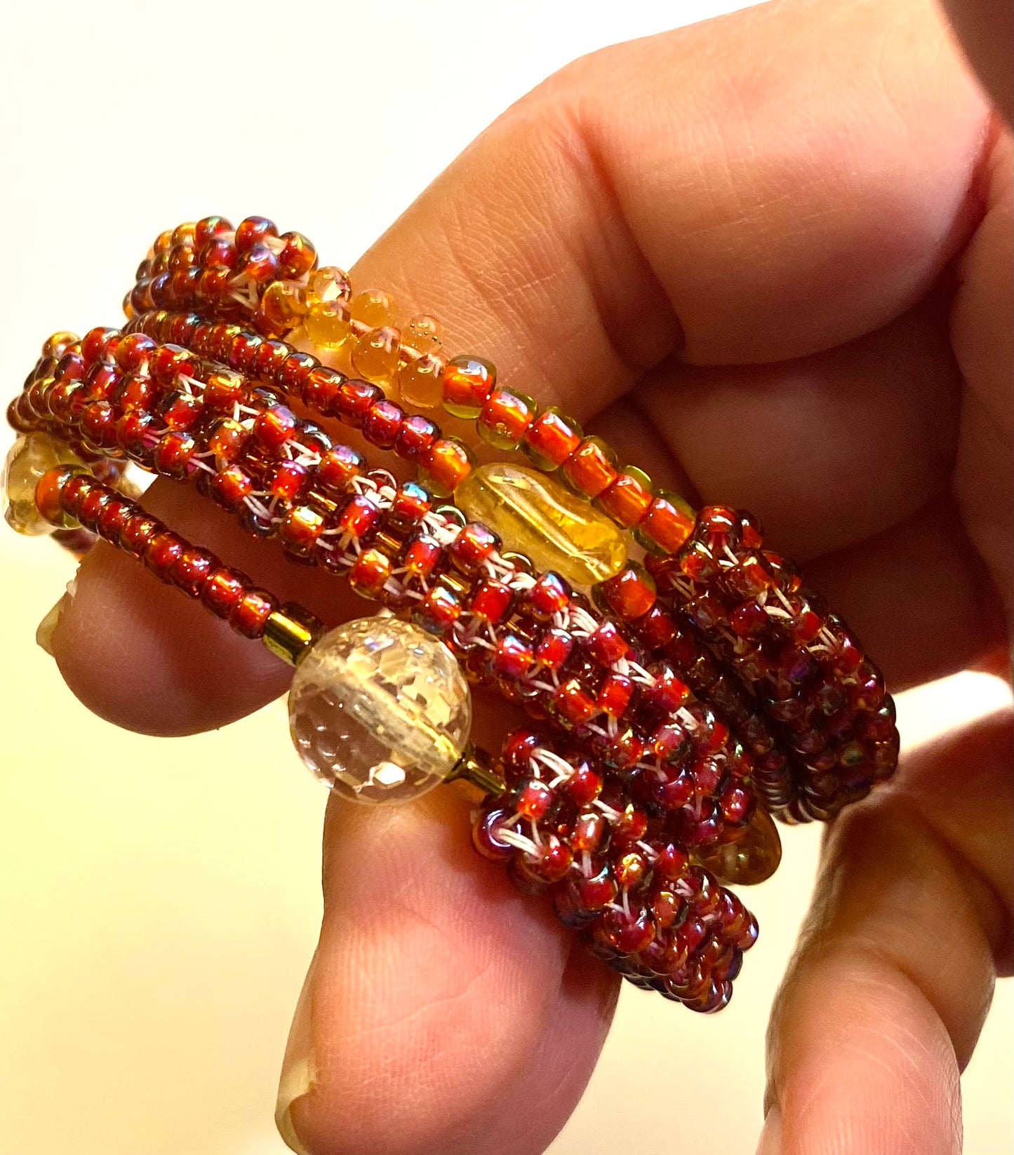 Red/Gold Cubed Beaded Memory Wire Bracelet