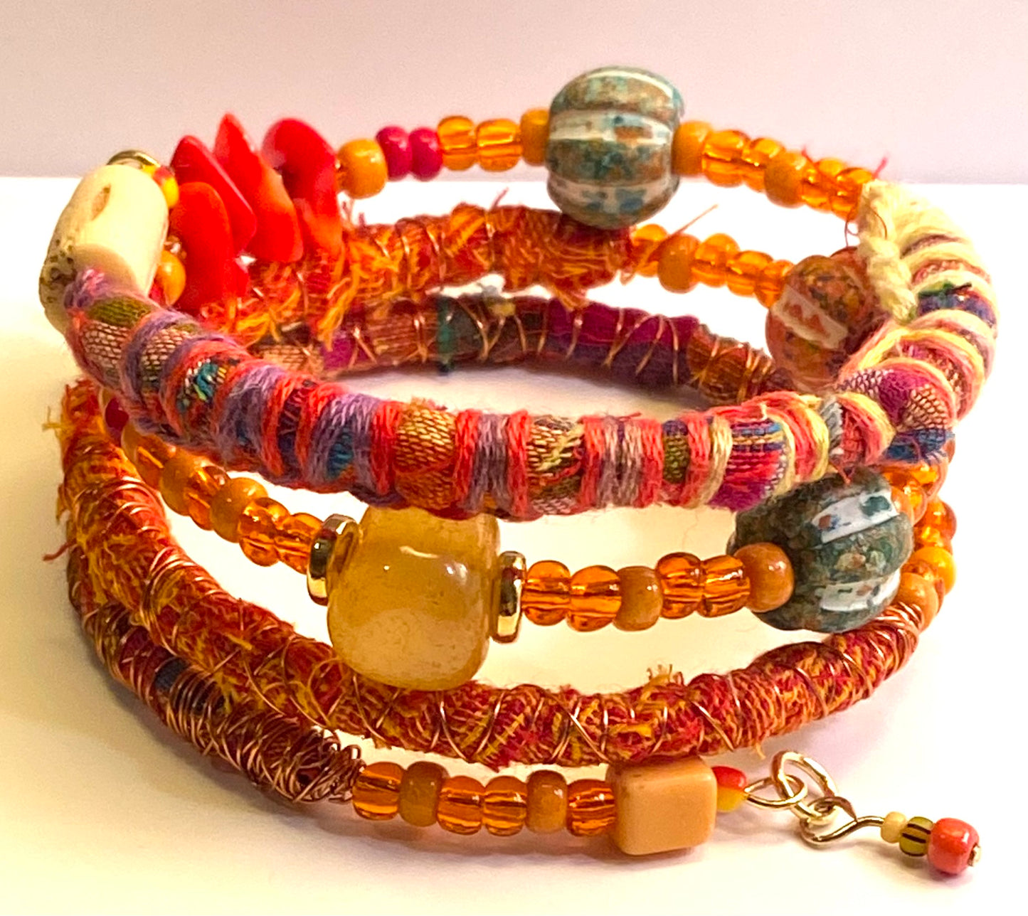 Fabric Wrapped Memory Wire Bracelet