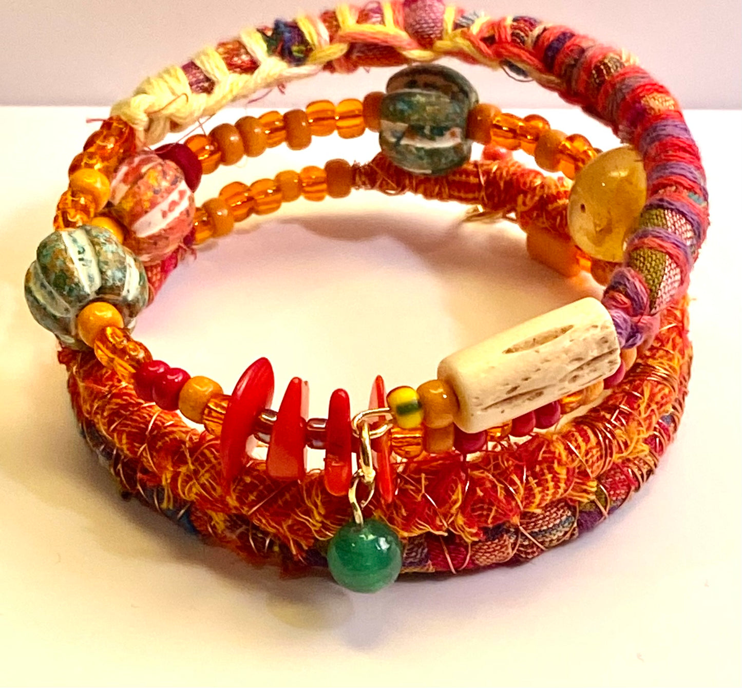Fabric Wrapped Memory Wire Bracelet