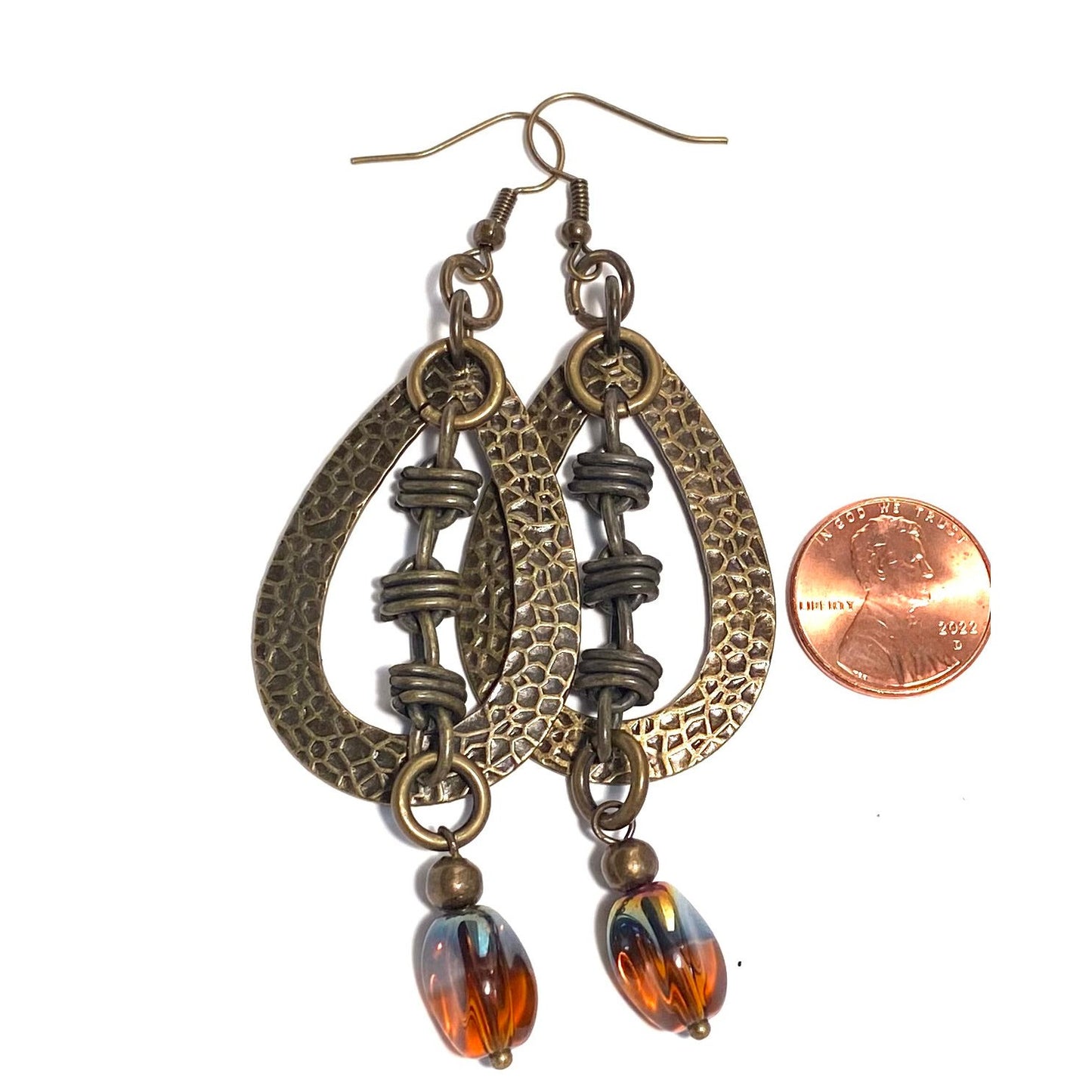Open Teardrop Brass Frame with Brown Glass Bead