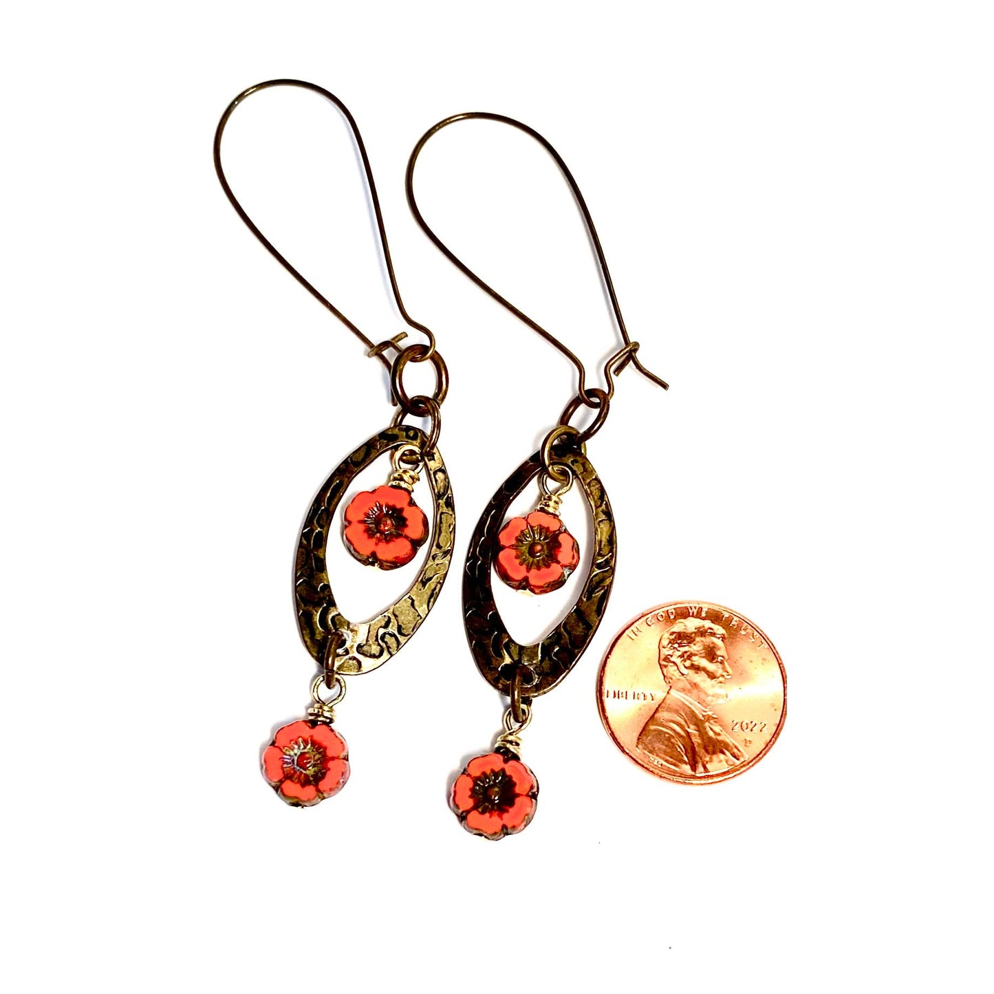 Twin Coral Flower Beads with Oval Frames