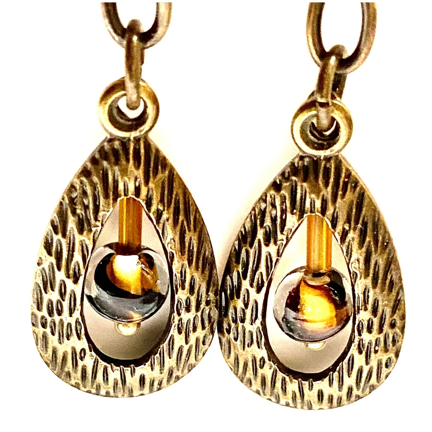 Teardrop Textured Brass Oval Earrings