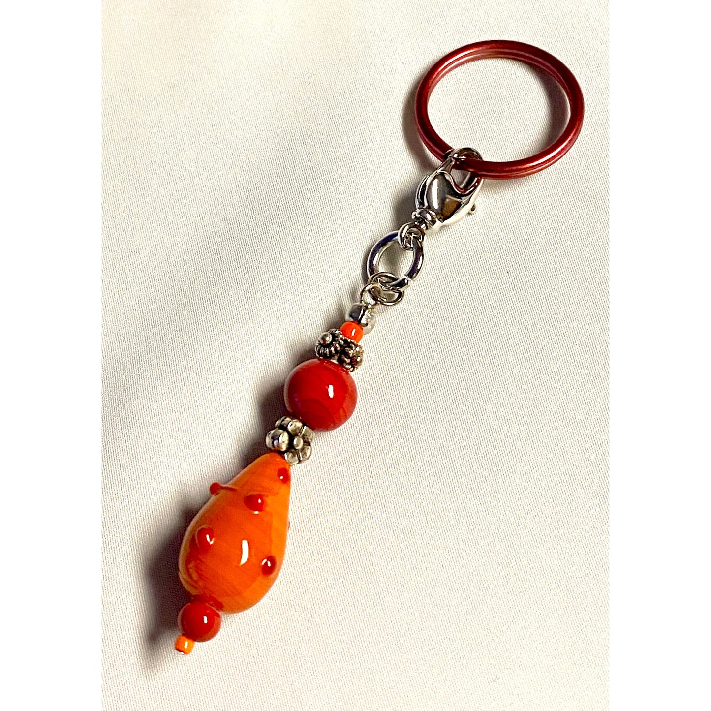 Red/Orange Teardrop Lamp Work Keychain