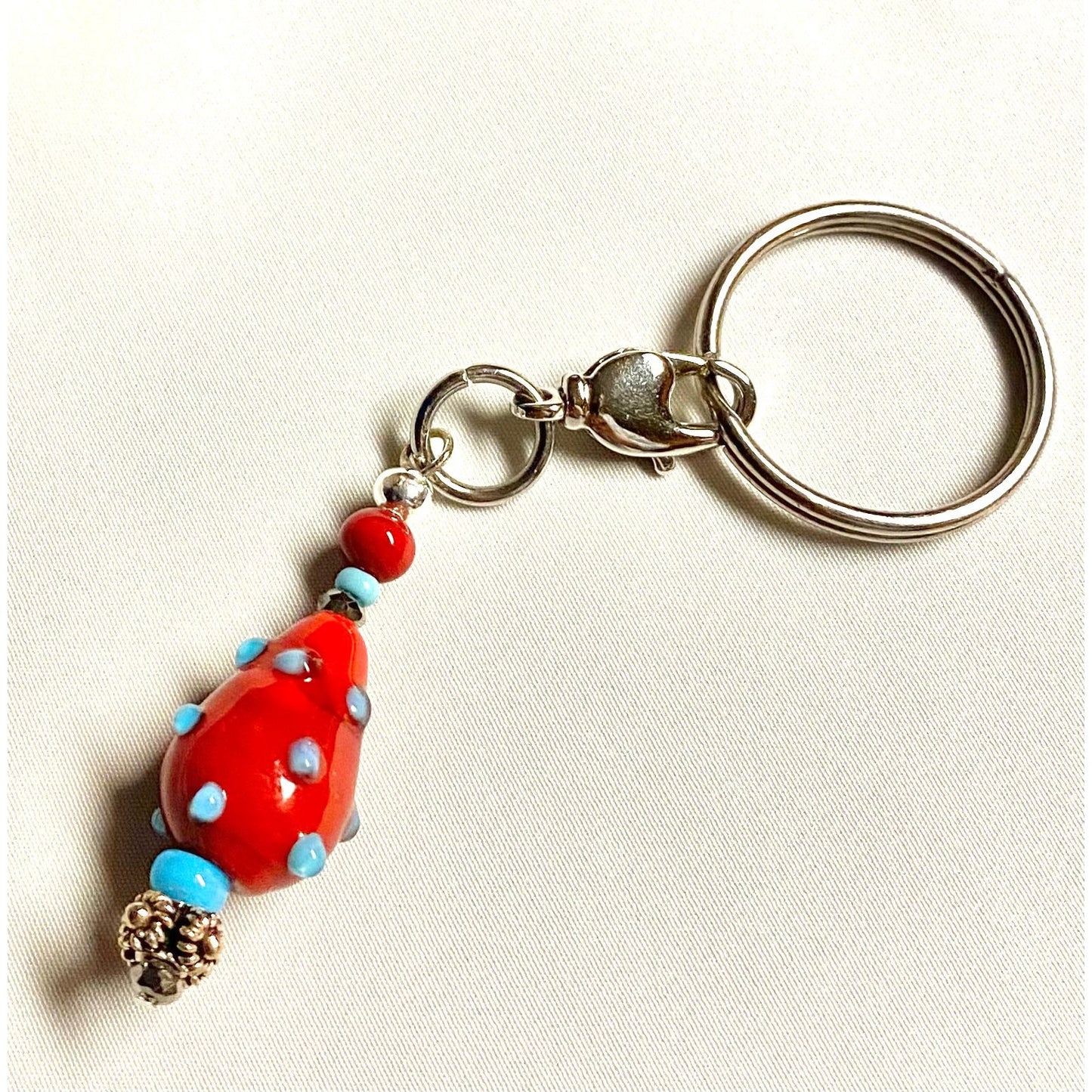 Red Lamp Work Teardrop Keychain