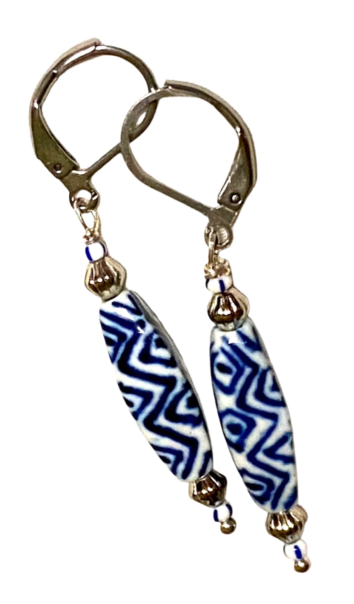Diamond Patterned Blue/ White Porcelain Earrings