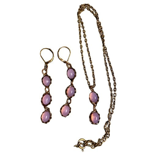Fiery Pink Opalescent Drop Necklace and Earrings
