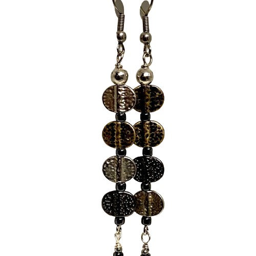 Multi-Colored Metal Disc Earrings - Hematite