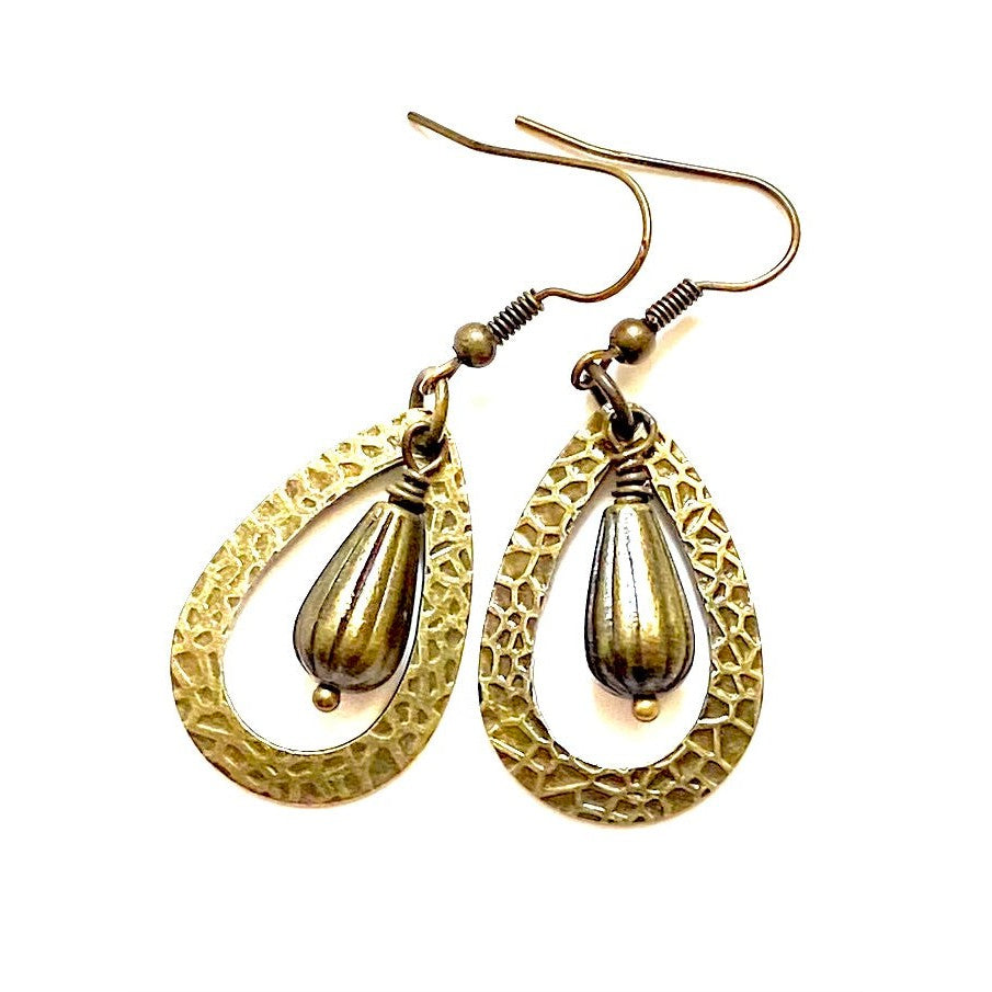 Oval Textured Brass Earrings