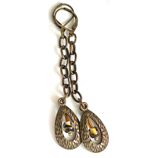 Teardrop Textured Brass Oval Earrings