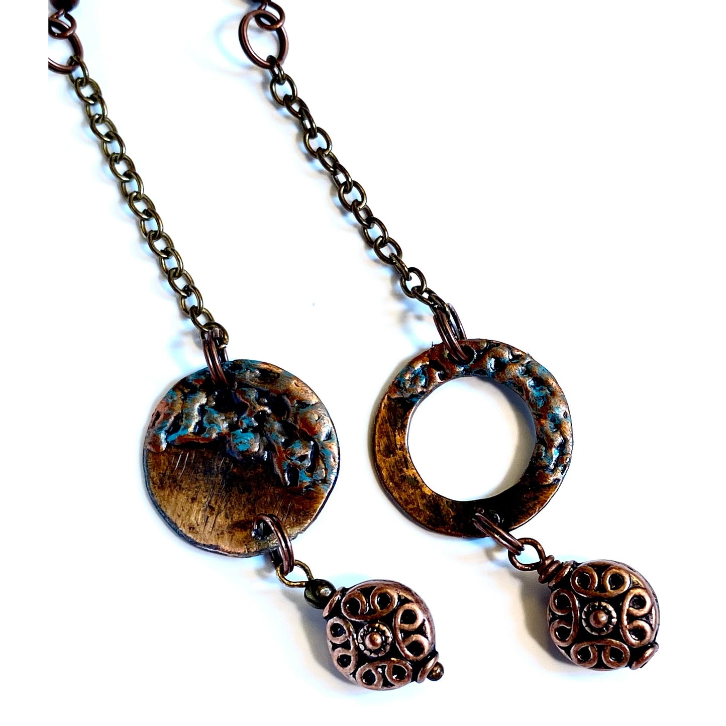 Verdigris Copper Hoop and Open Circle Earrings