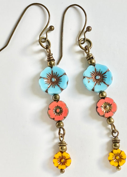 Tri-Color Flower Earrings