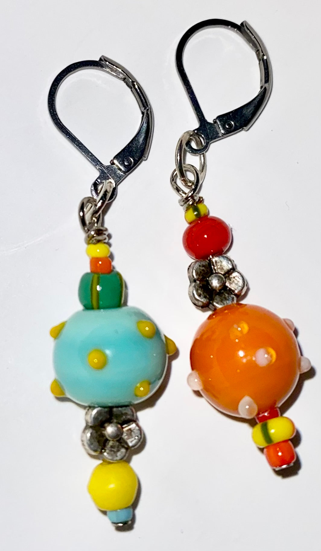 Orange/Aqua Lamp Work Earrings