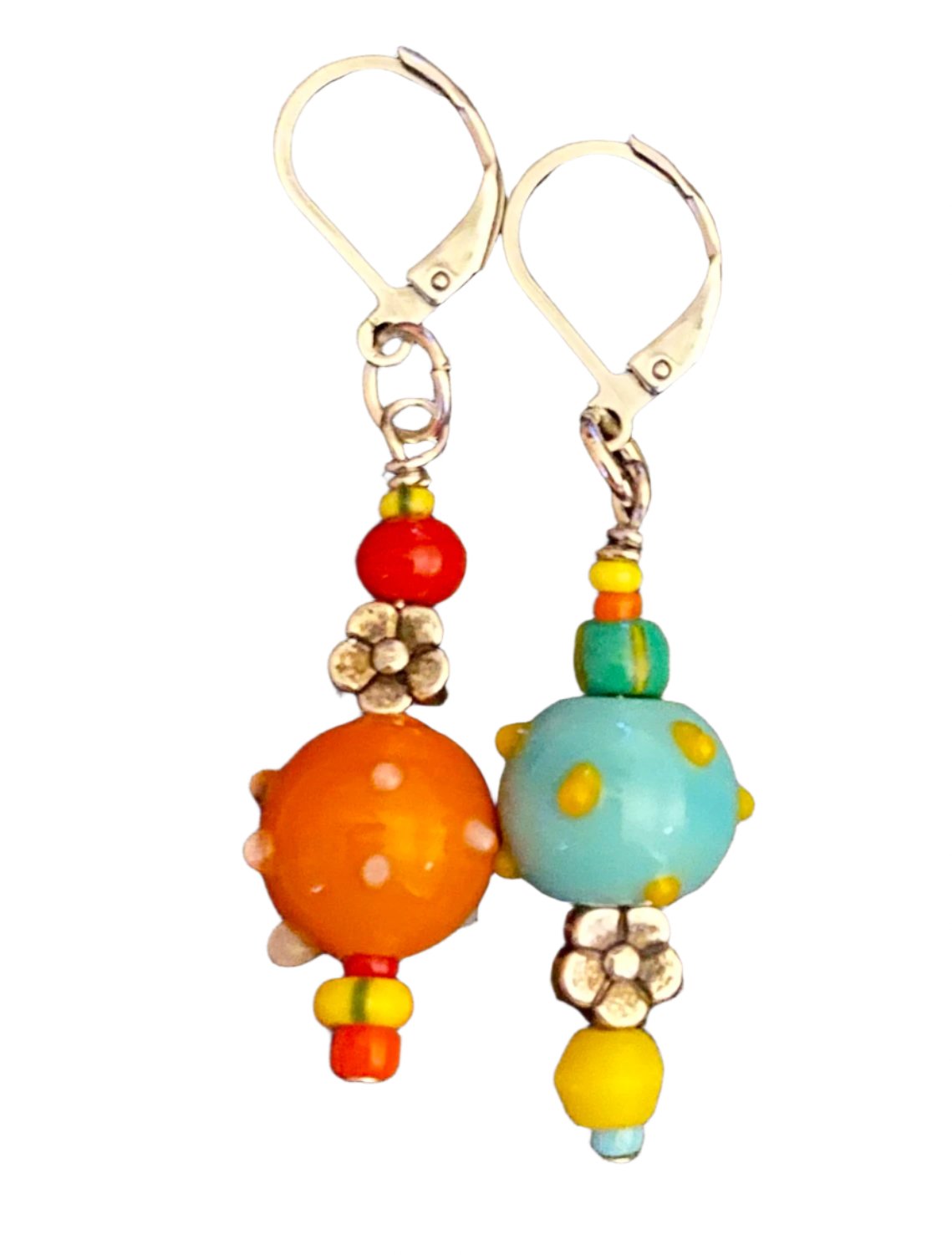 Orange/Aqua Lamp Work Earrings