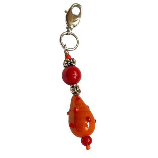 Red/Orange Teardrop Lamp Work  Keychain