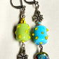 Light Blue/Apple Green Lamp Worked Cylinder Earrings