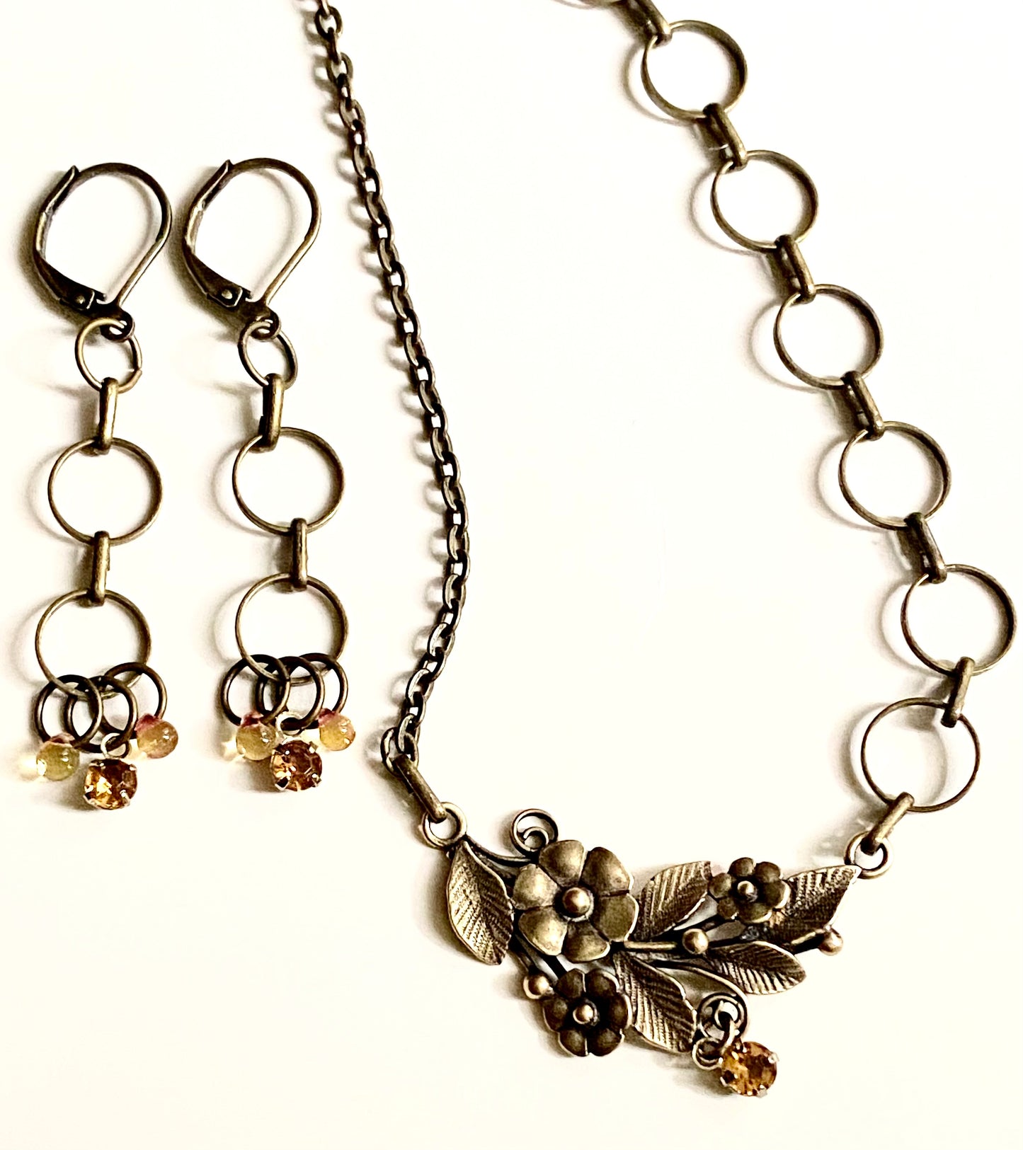 Brass Bouquet Necklace and Earrings