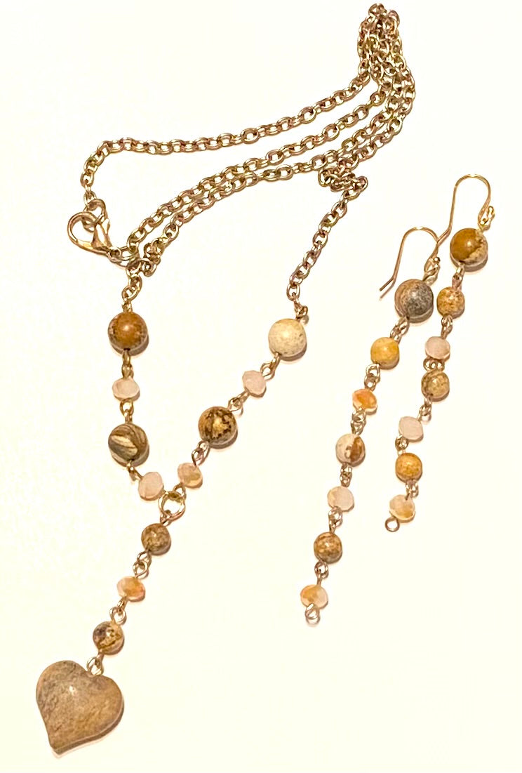 Picture Jasper Sparkle Necklace and Earrings
